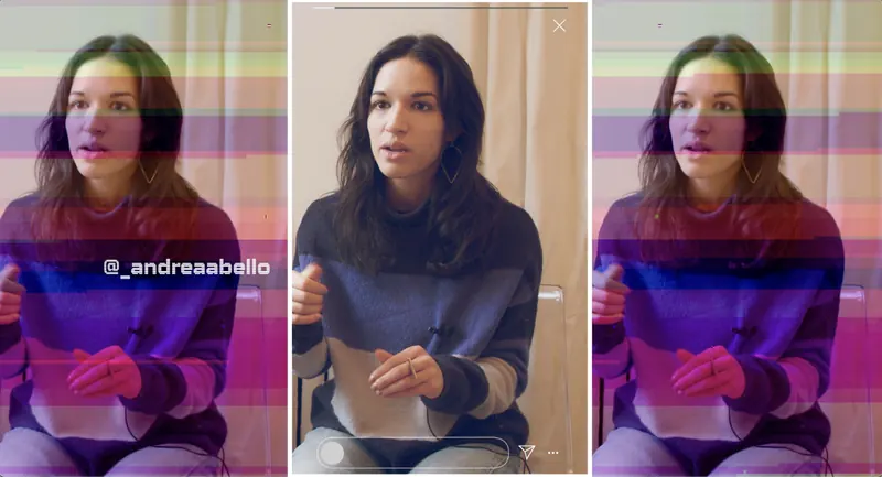 Andrea Abello, in stills from their social media video featured in the film.