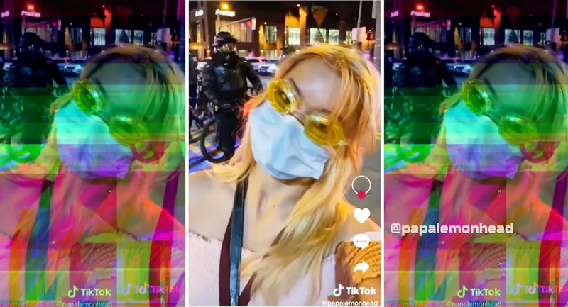 Kyrie McDevitt, in stills from their social media video featured in the film.