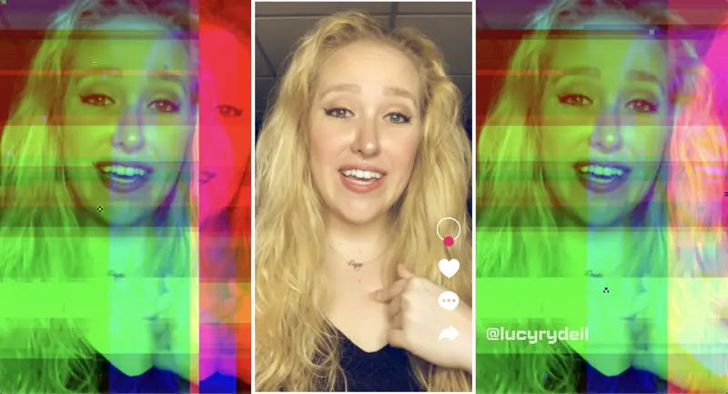 Lucy Rydell, in stills from their social media video featured in the film.