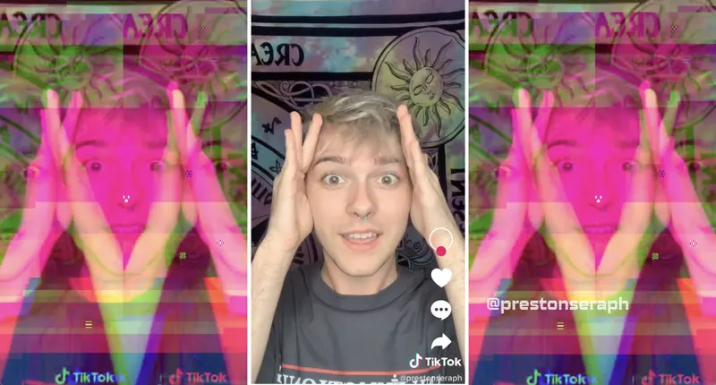 Preston Seraph, in stills from their social media video featured in the film.